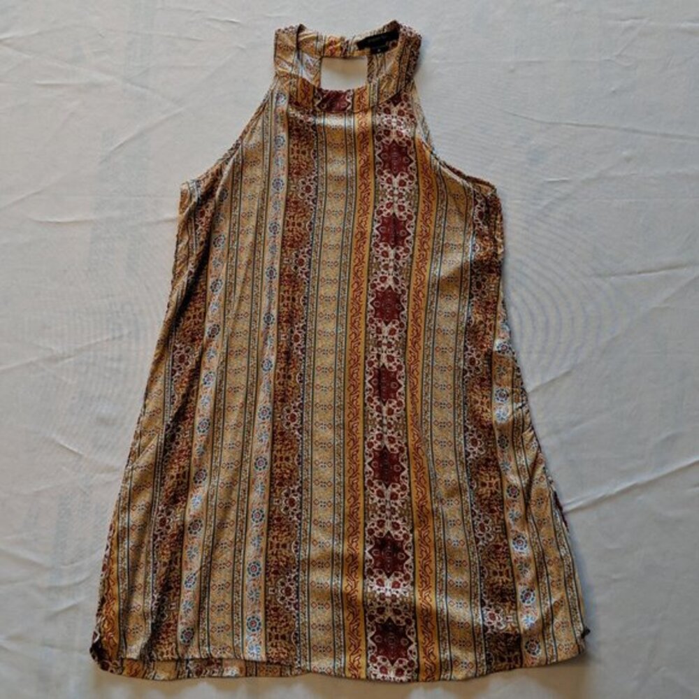 Paper Tee Gold Blue Red Sleeveless Mini Dress M
